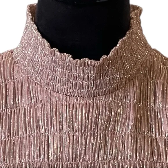 NINE WEST SMOCKED YOKE SLEEVELESS METALLIC ROSE SHIFT DRESS SZ MED EUC - Picture 5 of 12